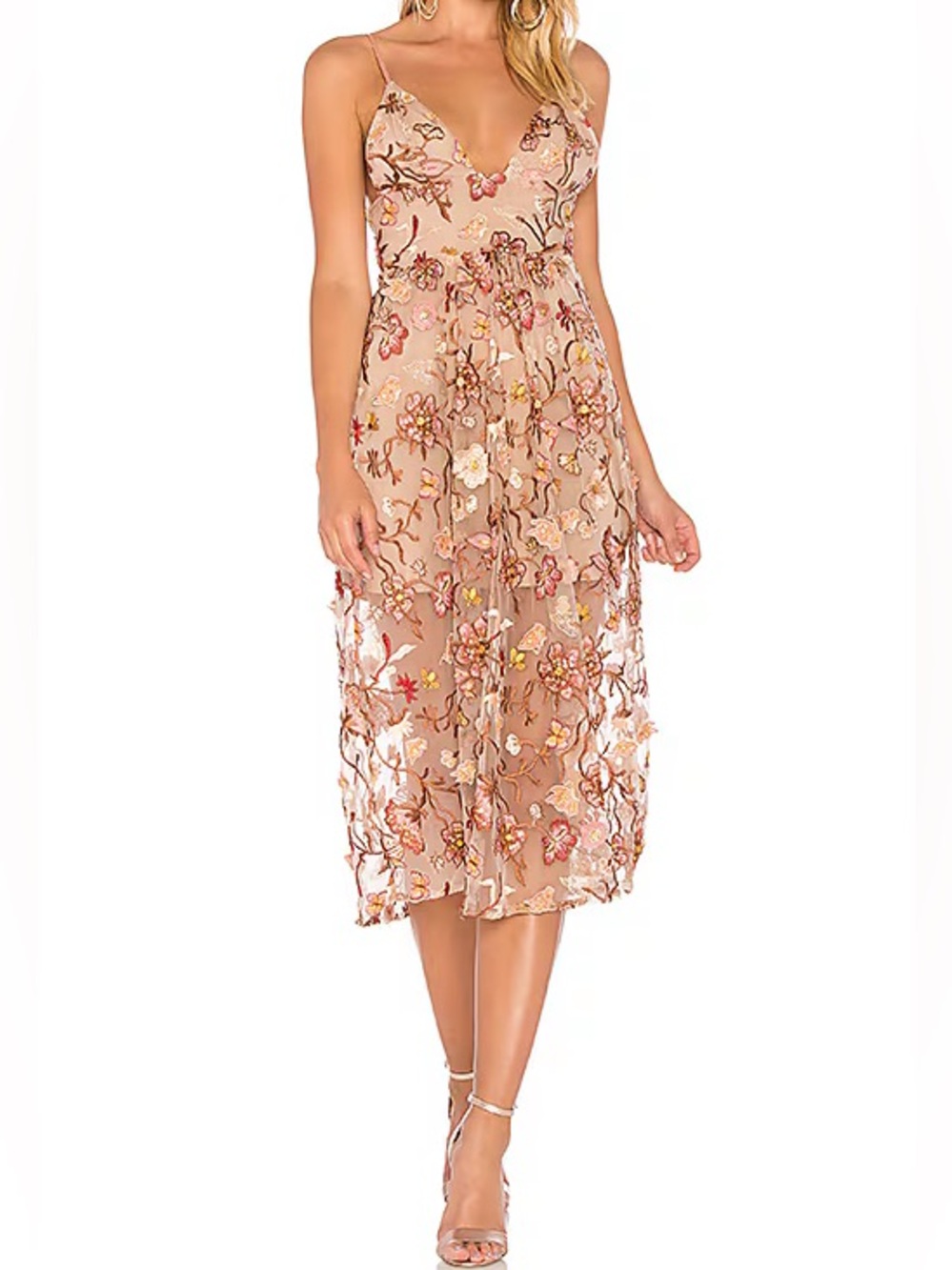 For Love & Lemons Botanic Midi Dress in Nude Floral